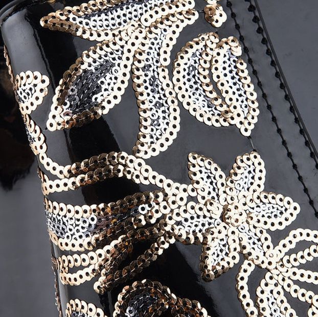 着物バッグ 華やか刺繍飾り光沢エナメル二方向仕立てバッグ