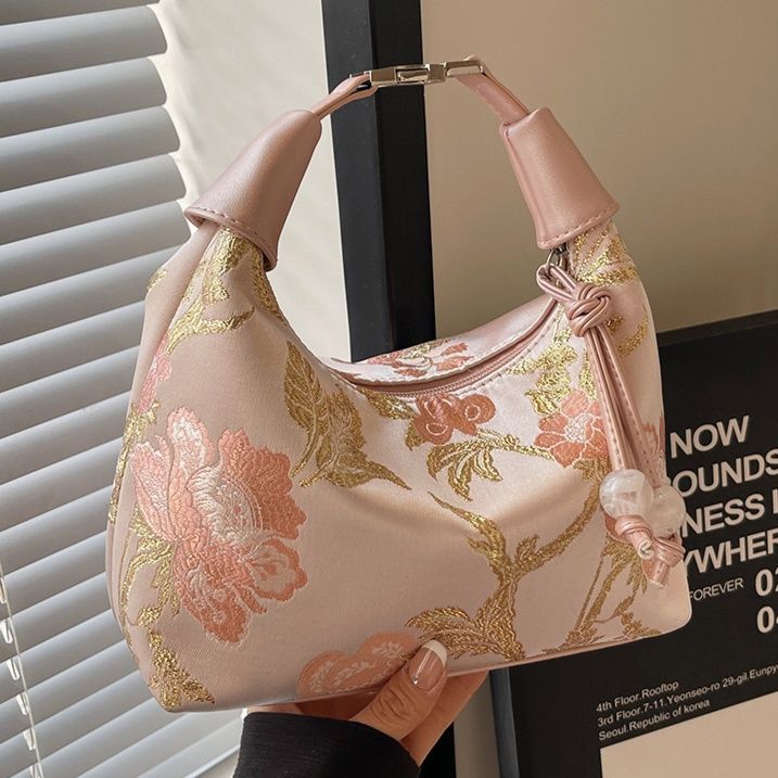 着物バッグ 花刺繍和装風ショルダーバッグ