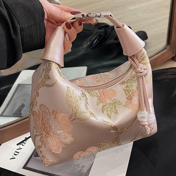 着物バッグ 花刺繍和装風ショルダーバッグ