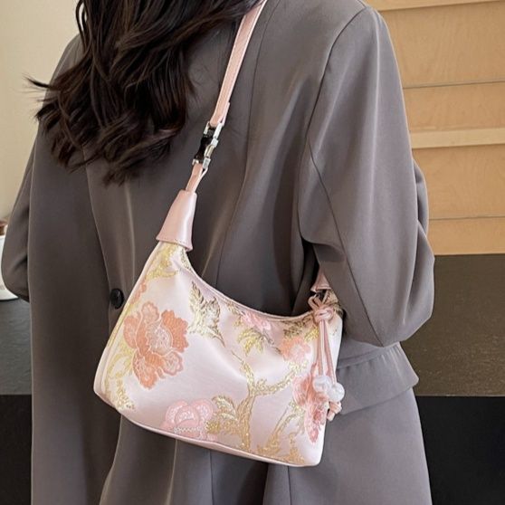 着物バッグ 花刺繍和装風ショルダーバッグ