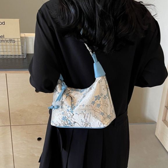 着物バッグ 花刺繍和装風ショルダーバッグ