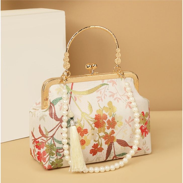 着物バッグ 花鳥刺繍がま口ショルダーバッグ