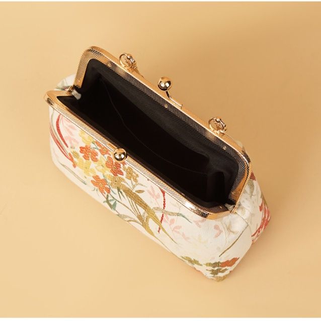 着物バッグ 花鳥刺繍がま口ショルダーバッグ