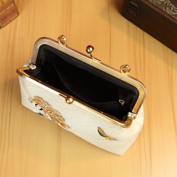 着物バッグ 牡丹刺繍がま口和装ショルダーバッグ