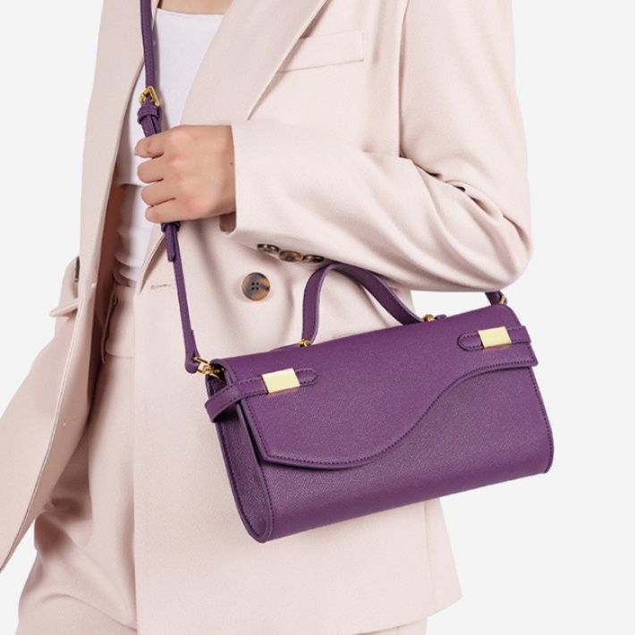 着物バッグ 波型フラップ金具付き横長クラッチバッグ