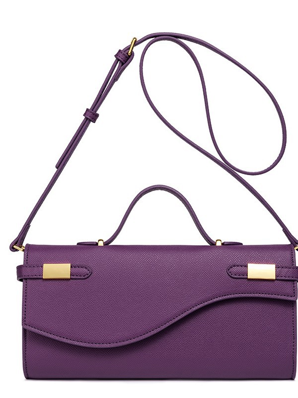 着物バッグ 波型フラップ金具付き横長クラッチバッグ