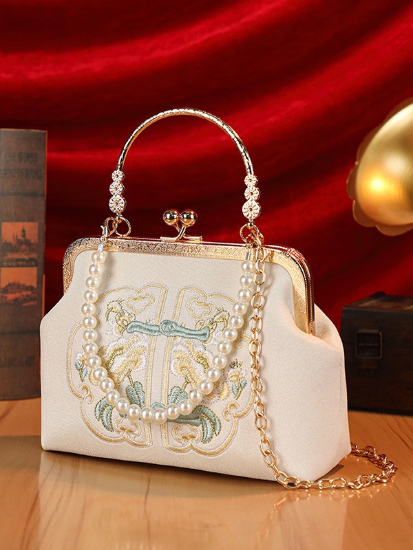 着物バッグ 華麗刺繍がま口ショルダーバッグ