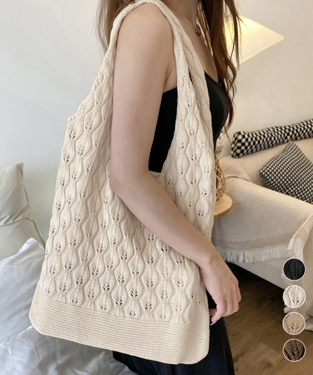 着物バッグ 透かし編みニットショルダーバッグ大容量軽量