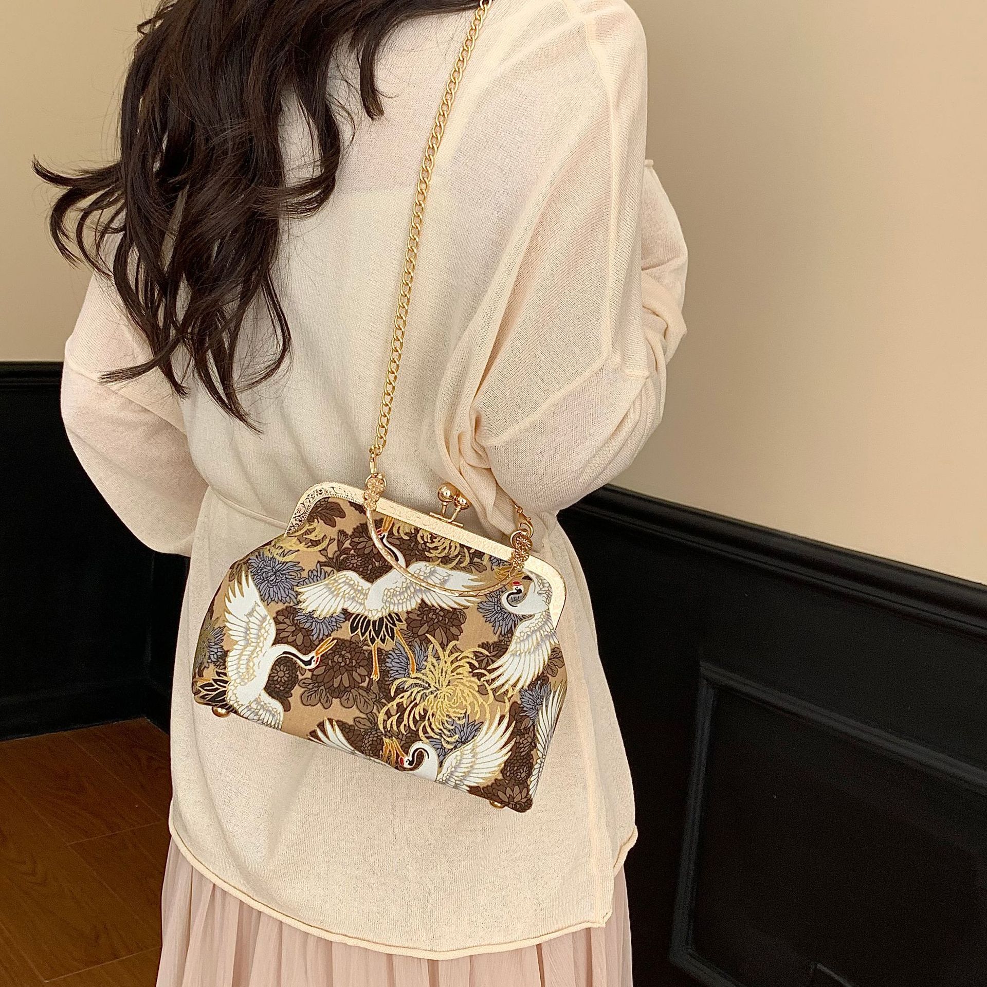着物バッグ 鶴花舞姫 がま口ショルダー