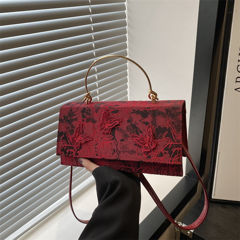 着物バッグ 蝶々刺繍 手持ちショルダー