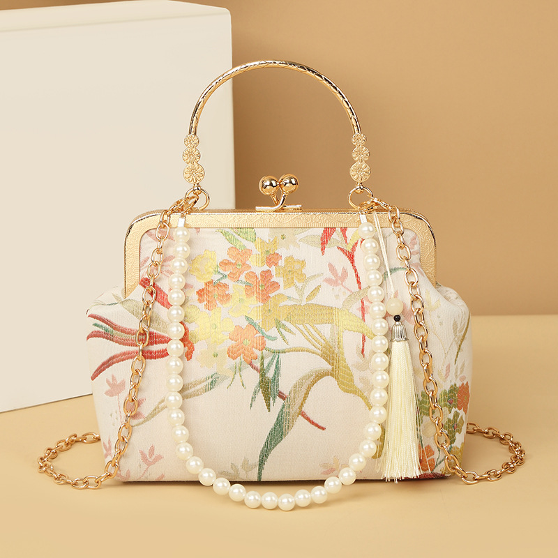 着物バッグ 花鳥刺繍がま口ショルダーバッグ