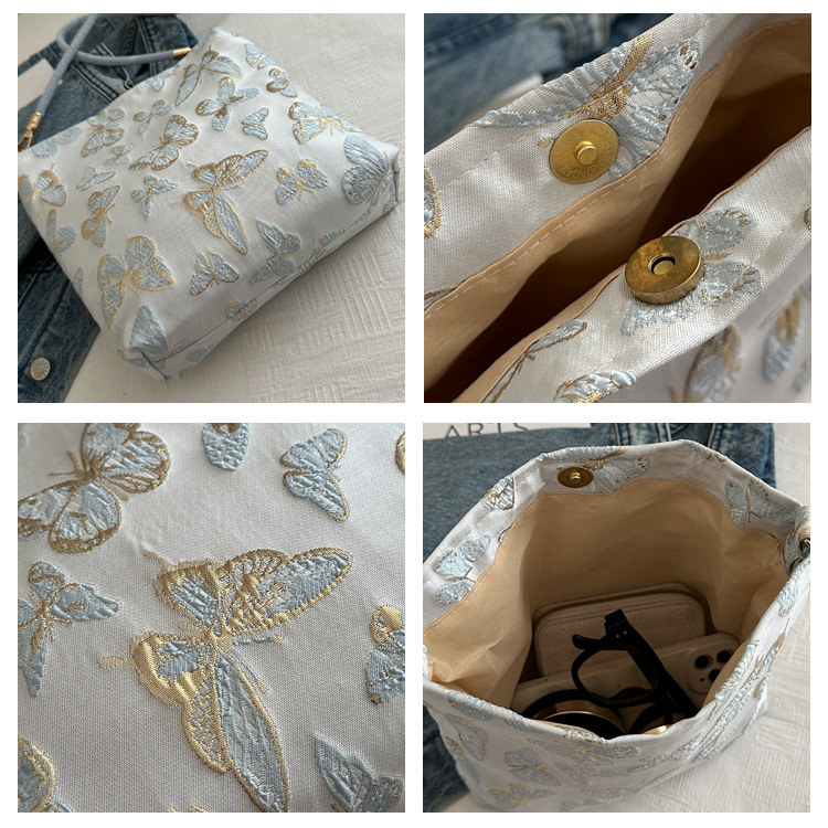 着物バッグ 蝶々刺繍和装風ショルダーバッグ