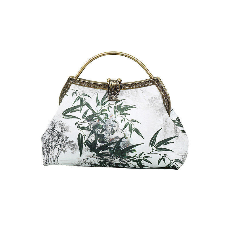 着物バッグ 竹と水墨画風がま口ショルダーバッグ