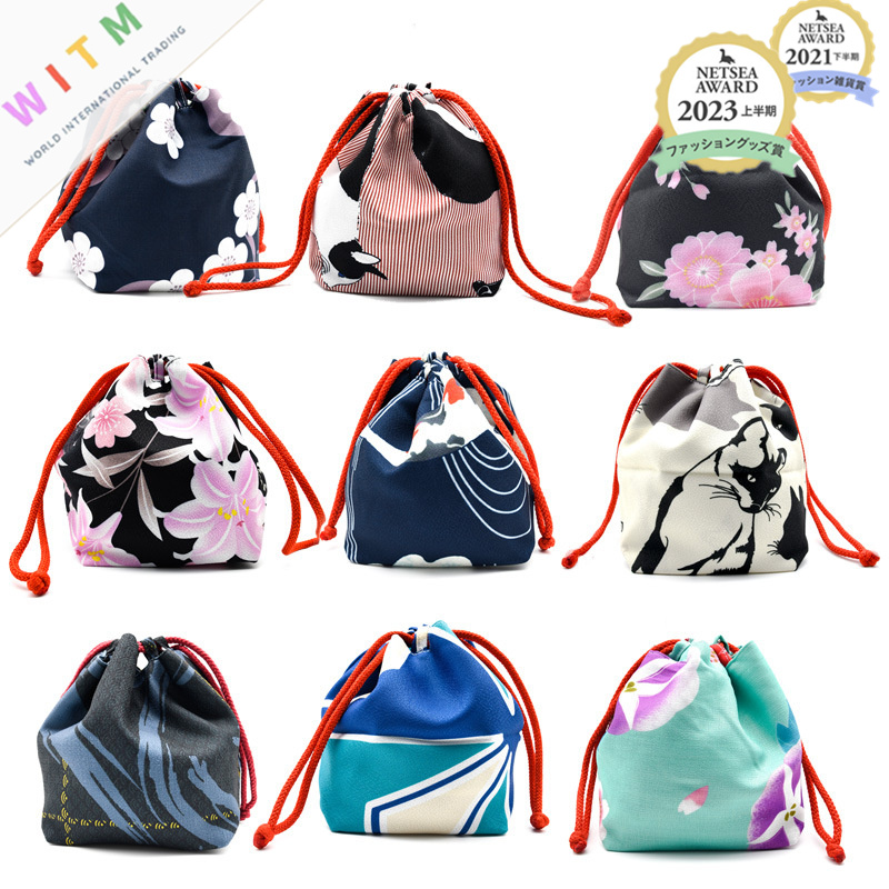 和風花柄巾着袋 着物バッグ 小物収納 全14色