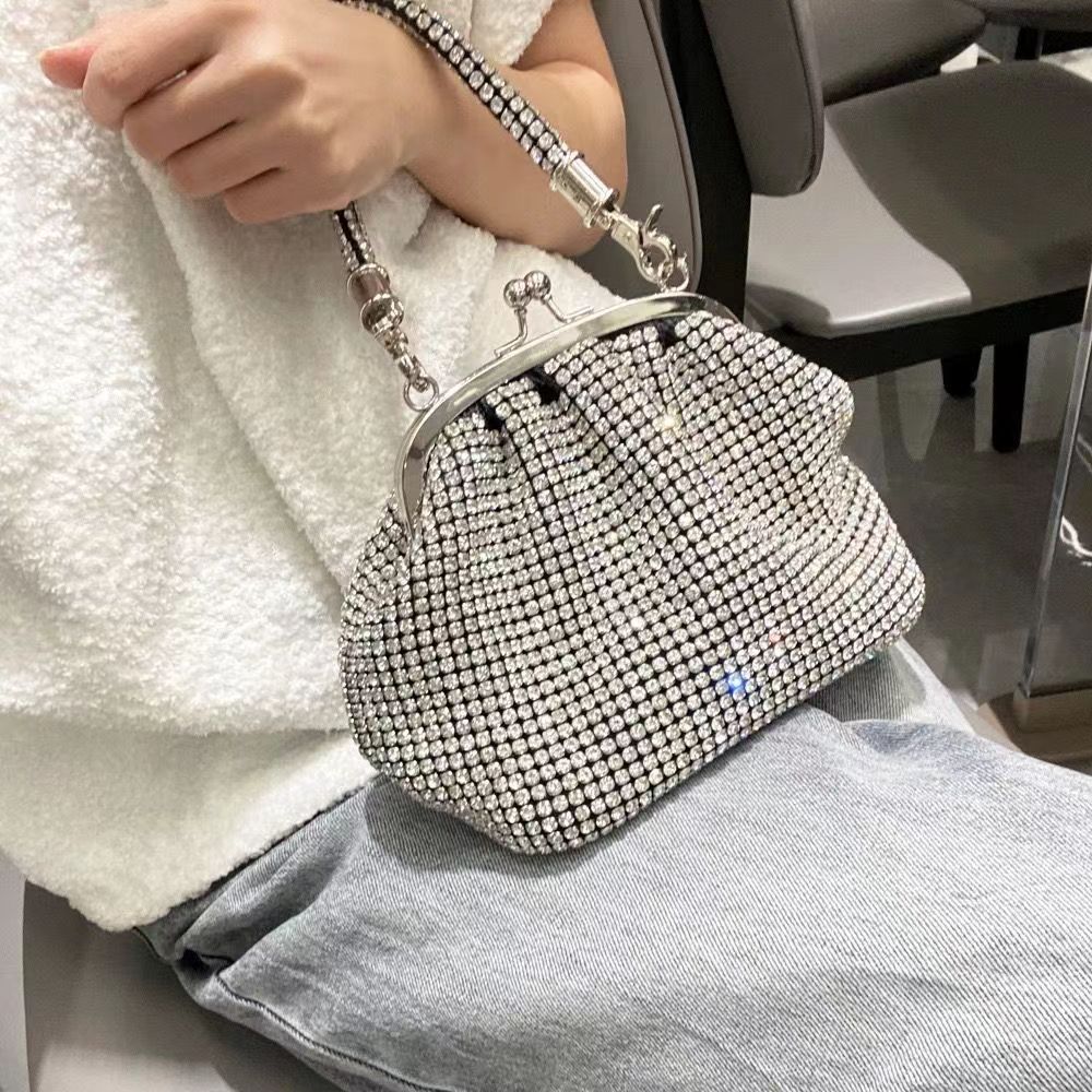着物バッグ 煌めきビーズがま口ショルダーバッグ