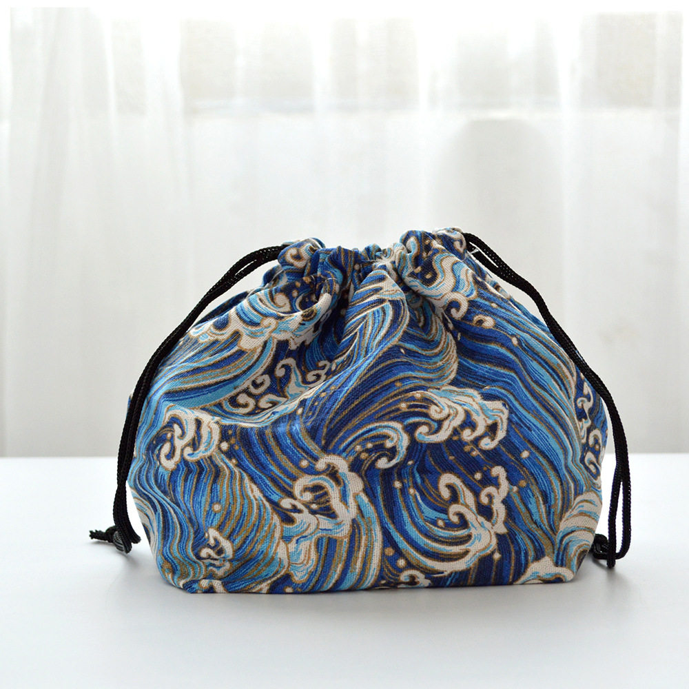 着物バッグ 波模様巾着型和装小物入れ