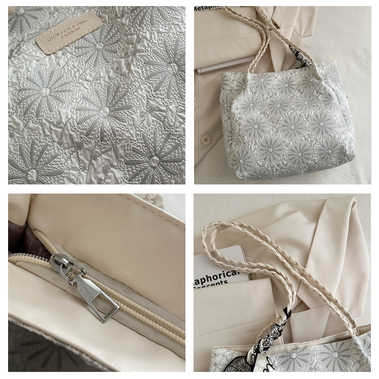 着物バッグ 麻の葉文様編み込み取っ手ショルダーバッグ