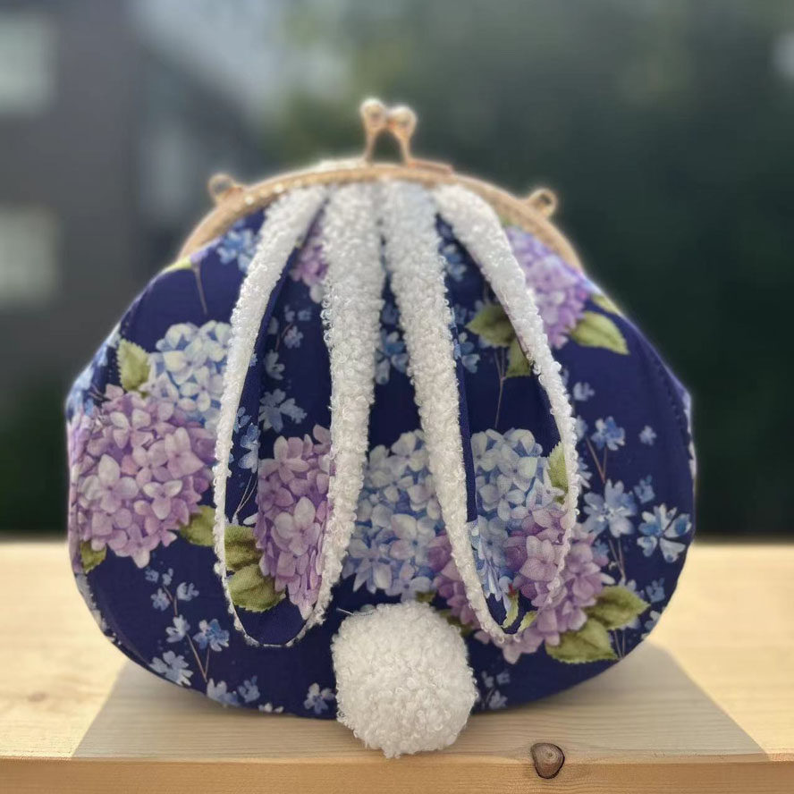 着物バッグ 紫陽花柄和装がま口クラッチバッグ