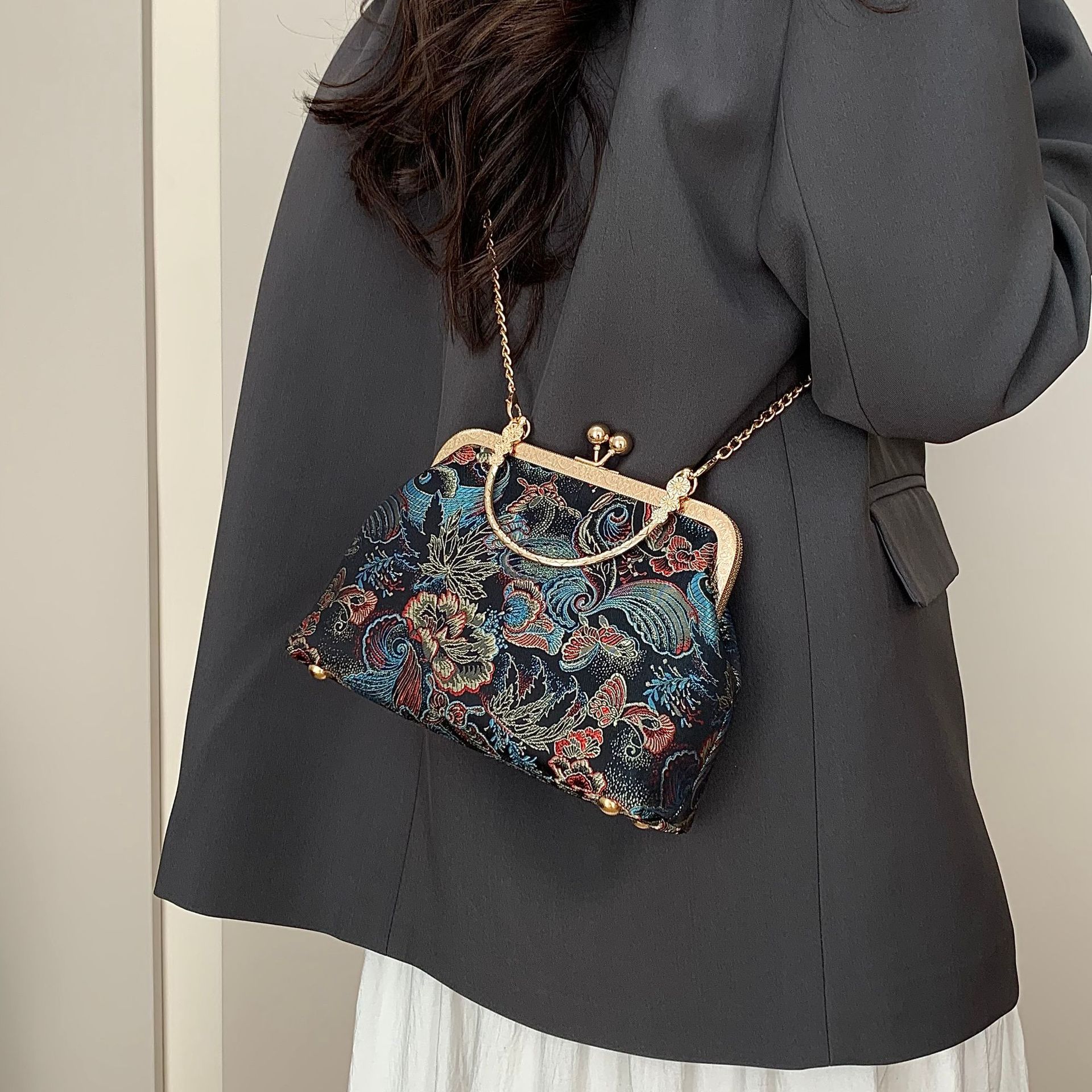 着物バッグ 鶴花舞姫 がま口ショルダー