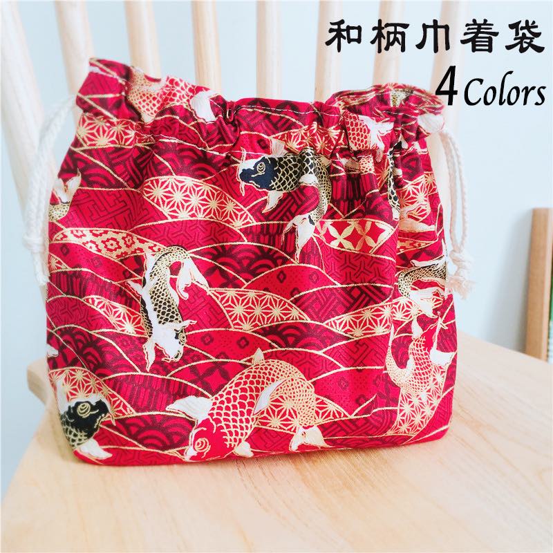 着物バッグ 和風鯉柄巾着袋 大容量お弁当バッグ