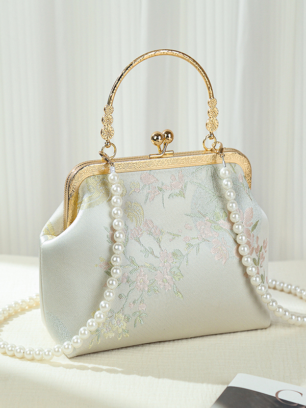 着物バッグ 雅な花刺繍がま口ショルダーバッグ