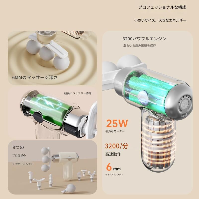 筋膜ローラー 小型電動筋膜ローラー九種ヘッド付き高速振動按摩器
