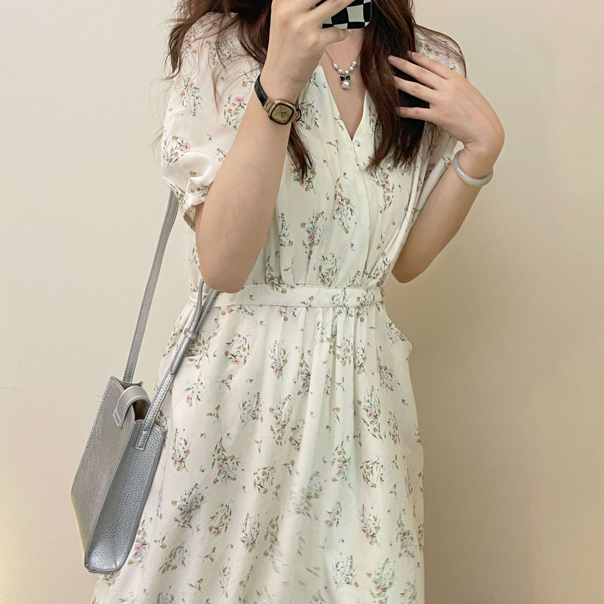 キレイめファッション  花柄シフォンロングワンピース