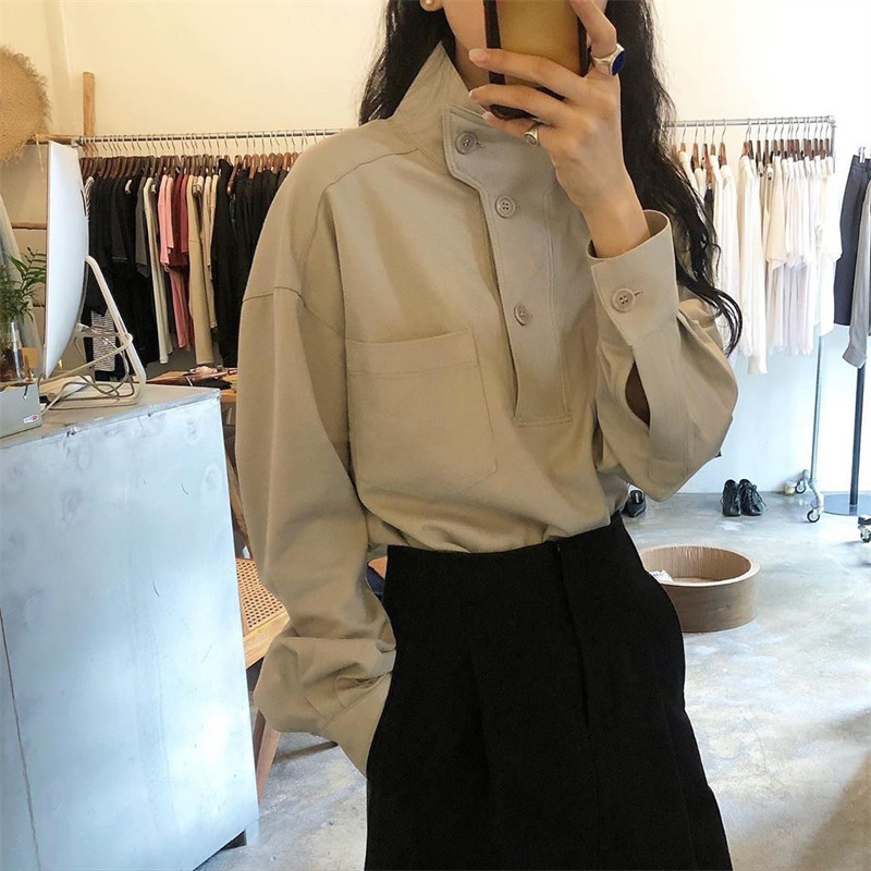 キレイめファッション スタンドネック 大人上品 長袖ブラウス
