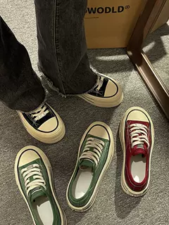 キレイめファッション  厚底キャンバスグリーンスニーカー