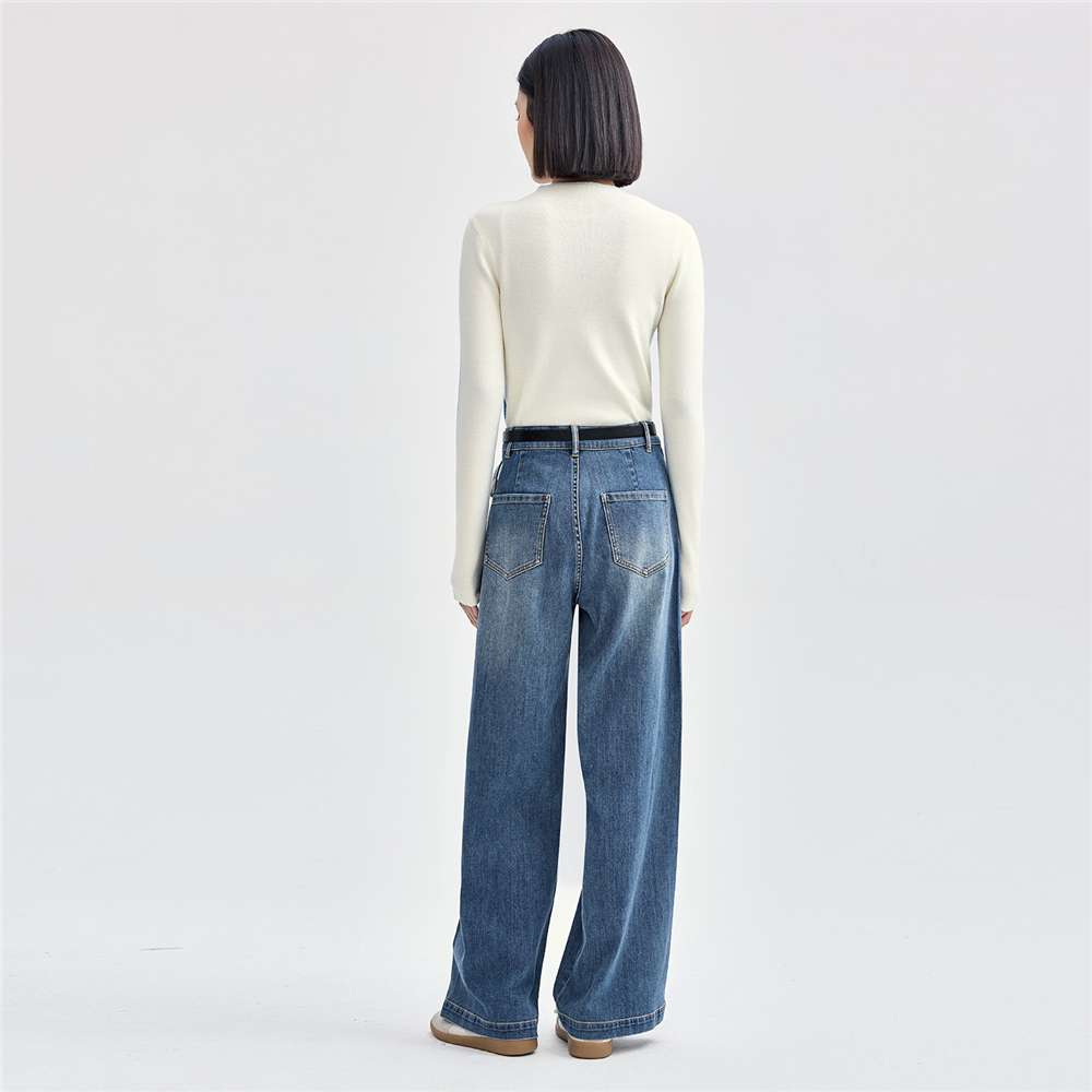 キレイめファッション  ワイドデニムパンツ ハイウエスト