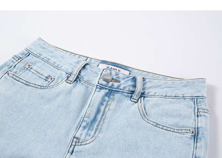 キレイめファッション  クロップド丈スリットデニムパンツ