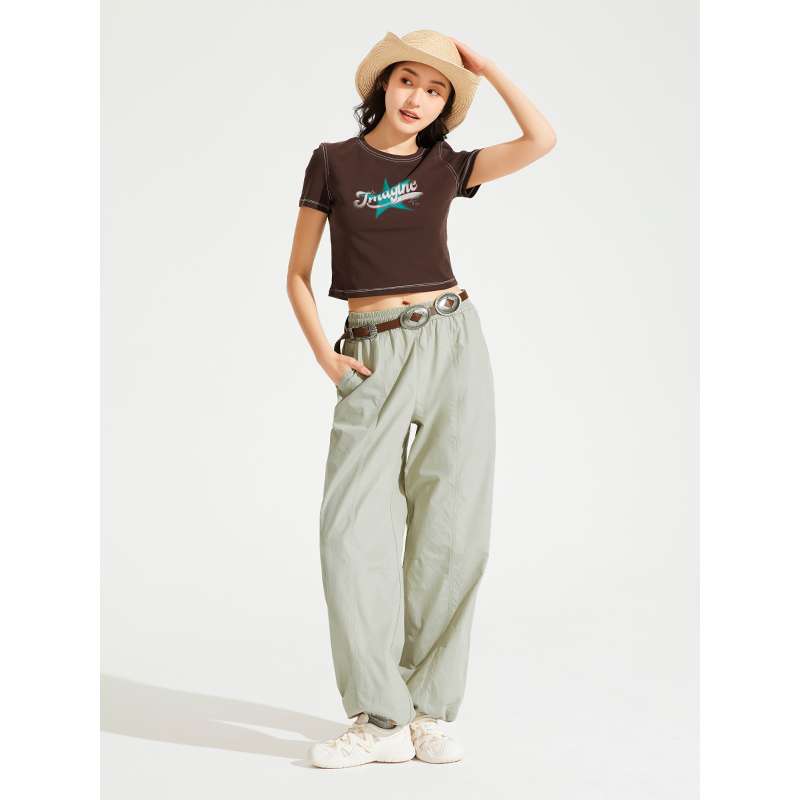 キレイめファッション  ドローストリング付きワイドシルエットパンツ