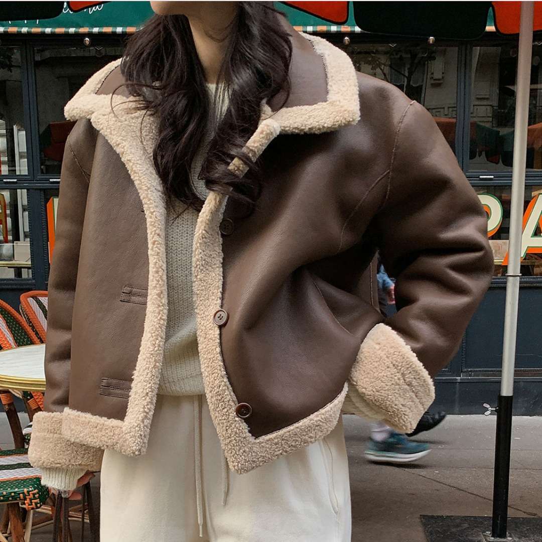 キレイめファッション ムートン調 ボアライナー付きジャケット