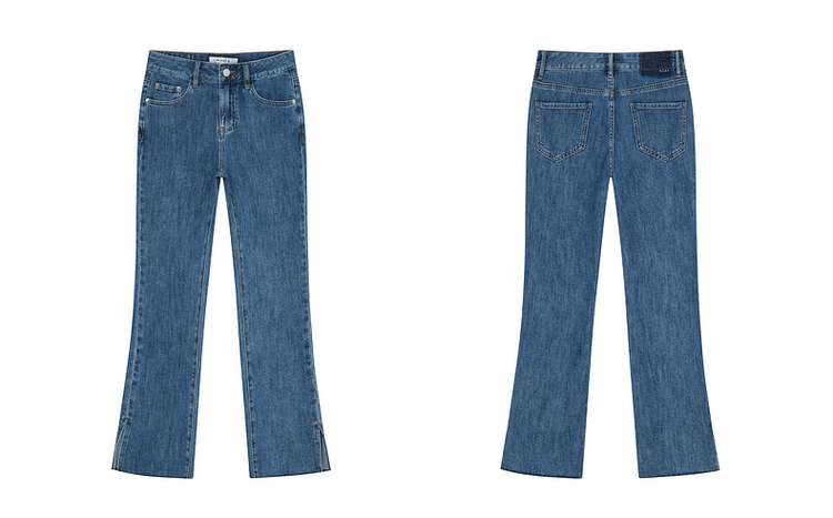 キレイめファッション  クロップド丈スリットデニムパンツ