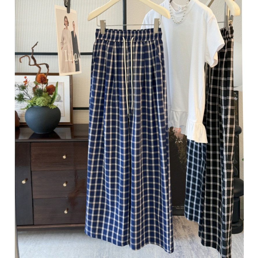 着痩せコーデ チェック柄ワイドパンツ 着痩せシルエット 2色展開