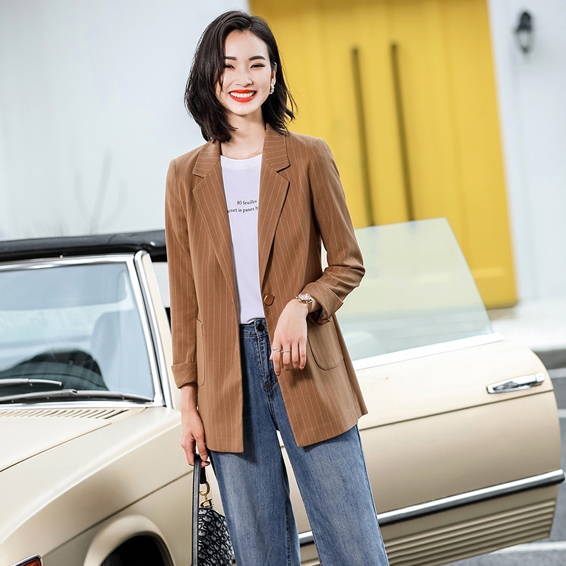 レディース 縞柄 ロングジャケット フォーマルスーツ 職業服