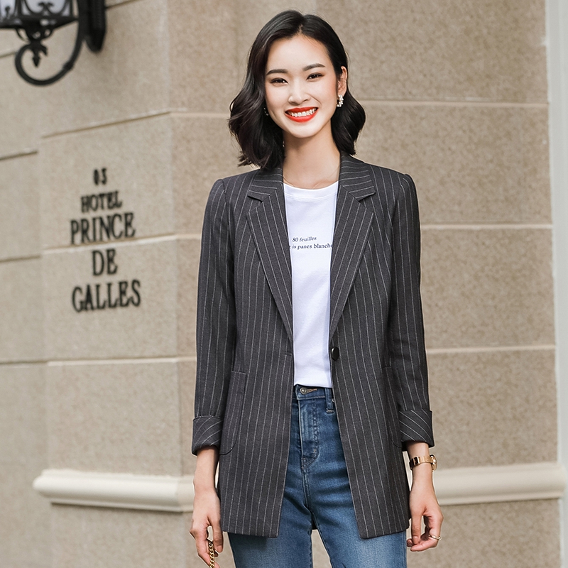 レディース 縞柄 ロングジャケット フォーマルスーツ 職業服