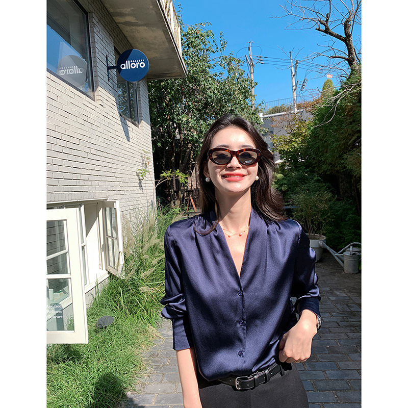 フォーマルスーツ 高品質サテン風深襟ブラウス レディース オフィス向け新作