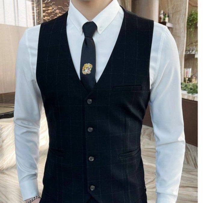 フォーマルスーツ 紳士用格子柄フォーマルベスト メンズ