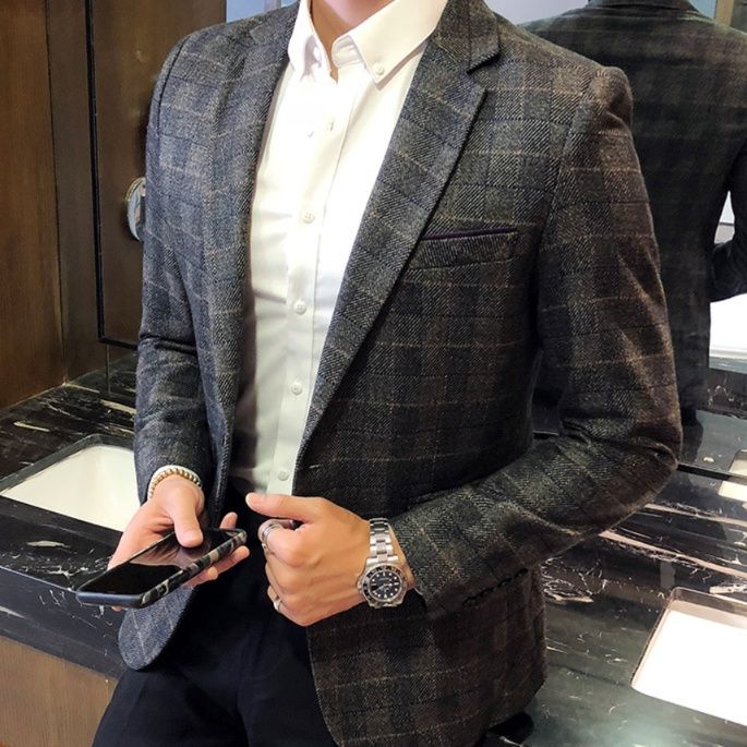 フォーマルスーツ グレンチェック柄一つ釦仕立てテーラードジャケット