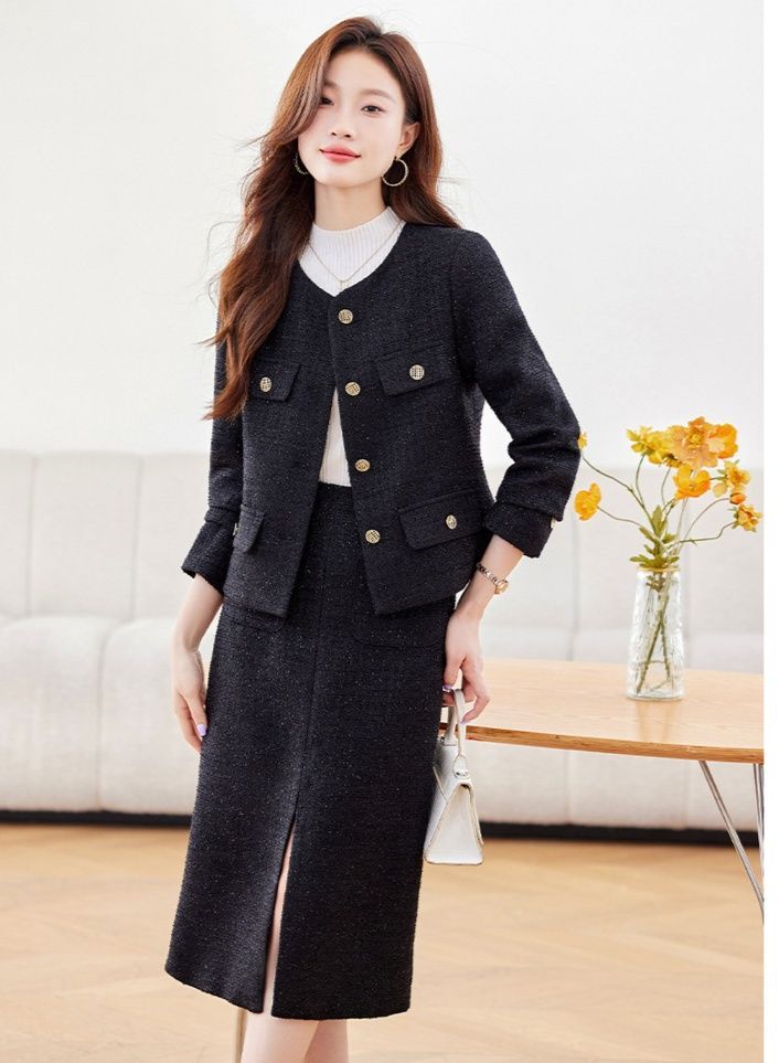 フォーマルスーツ ノーカラーツイードジャケットスカートセットアップ