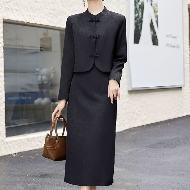 フォーマルスーツ ボタン付き上品ジャケットスカートセット