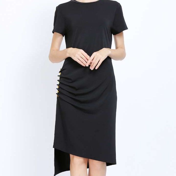 フォーマルスーツ エレガントな非対称裾ドレープワンピース