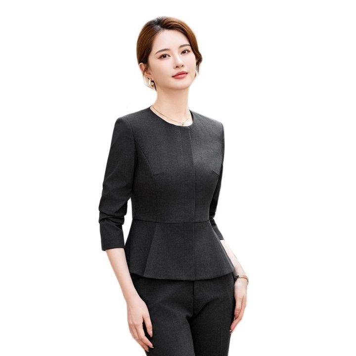 フォーマルスーツ ノーカラーペプラムジャケット喪服スーツ