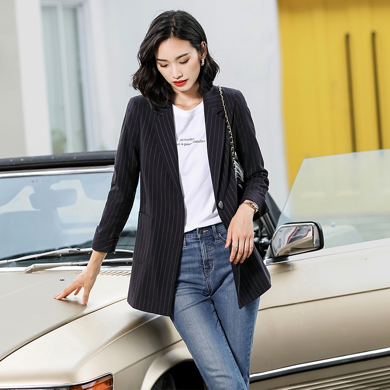 レディース 縞柄 ロングジャケット フォーマルスーツ 職業服