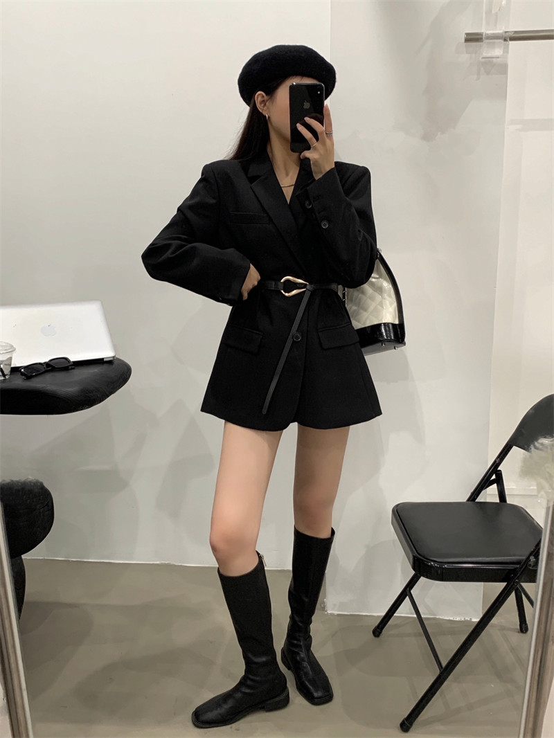 秋の新作レトロ風ゆったりベルト付きフォーマルスーツ