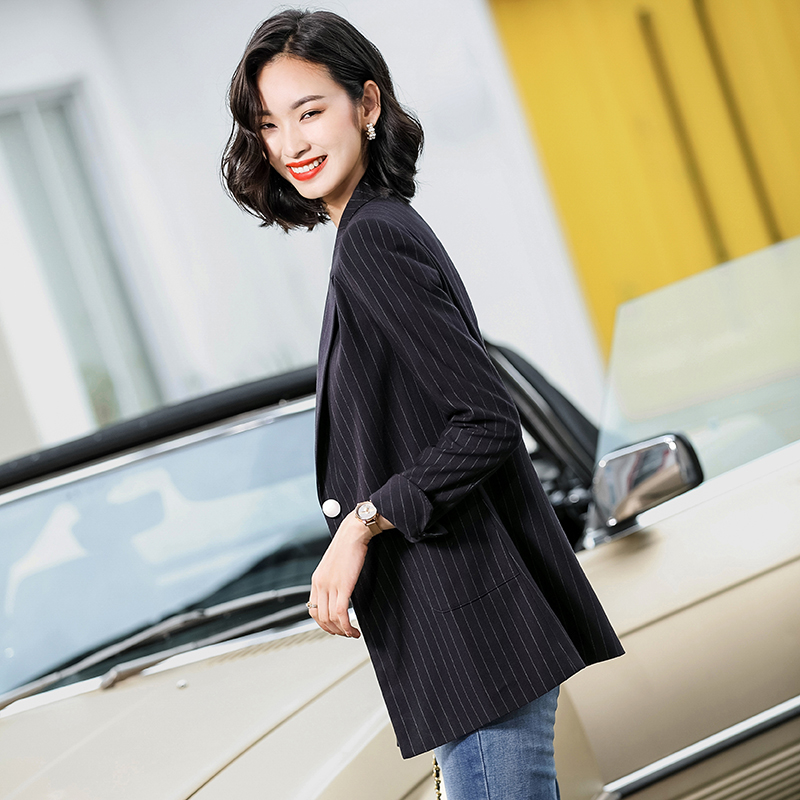 レディース 縞柄 ロングジャケット フォーマルスーツ 職業服