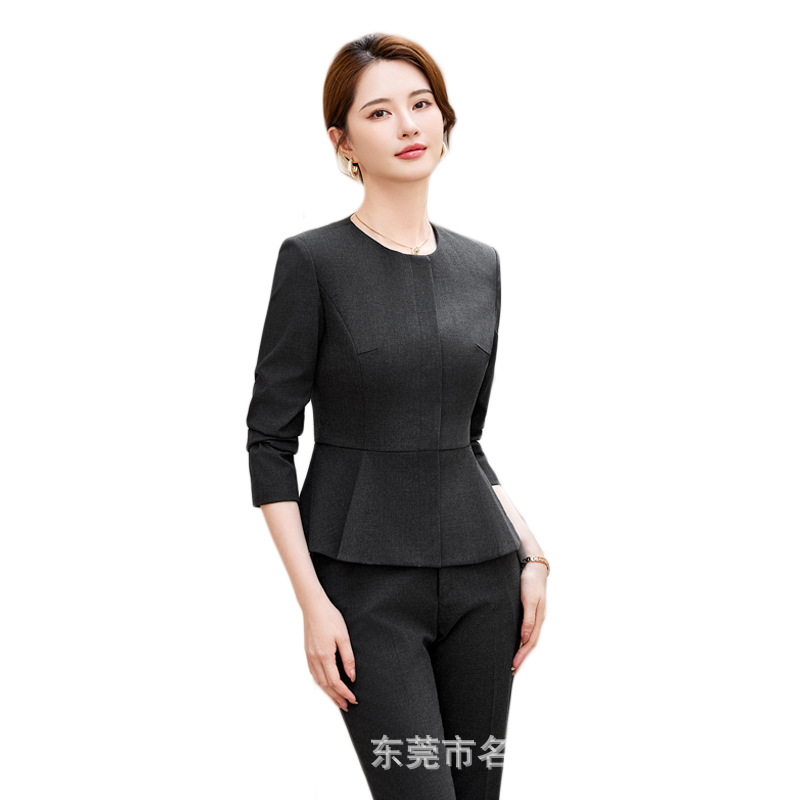 フォーマルスーツ ノーカラーペプラムジャケット喪服スーツ