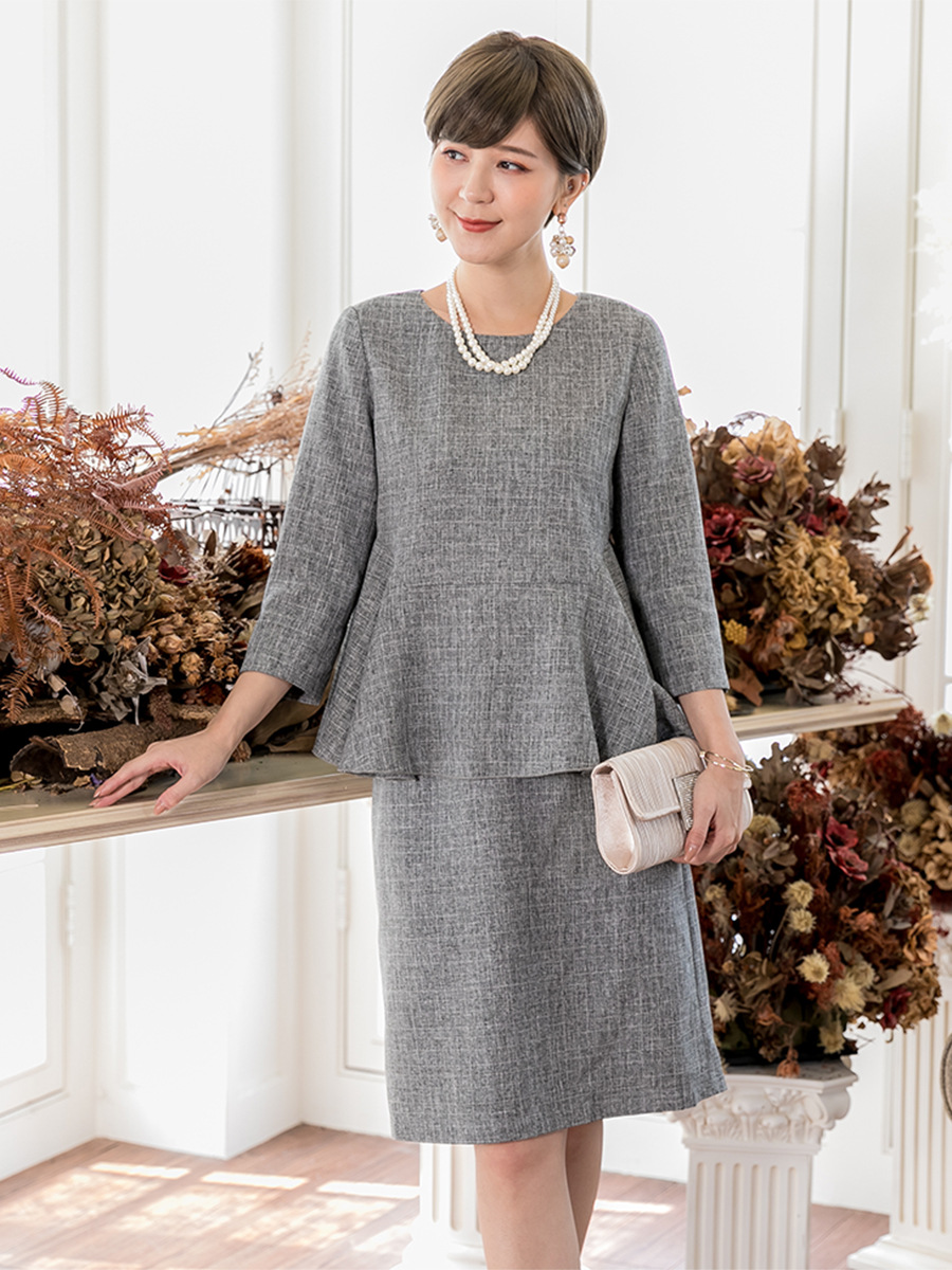フォーマルスーツ ツイード風ペプラムトップスセットアップスーツ