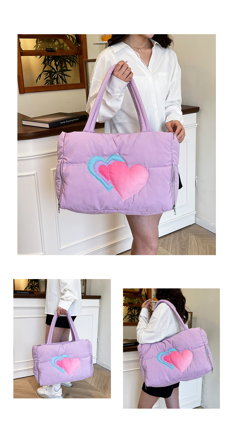 キルティングバッグ ハート刺繍キルティング大容量トートバッグ